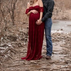 Maroon lace maternity photo shoot/babyshower dress